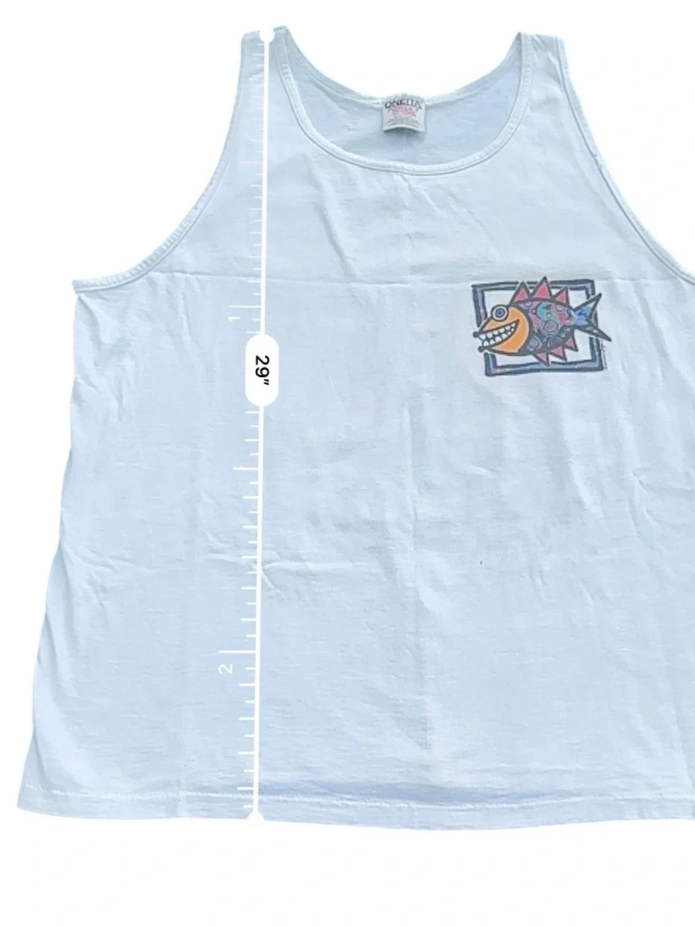 VTG 90s Oneita Maui HAWAII Fish Harlow Design 94 Beach White Tank Top Mens L USA - Picture 8 of 8